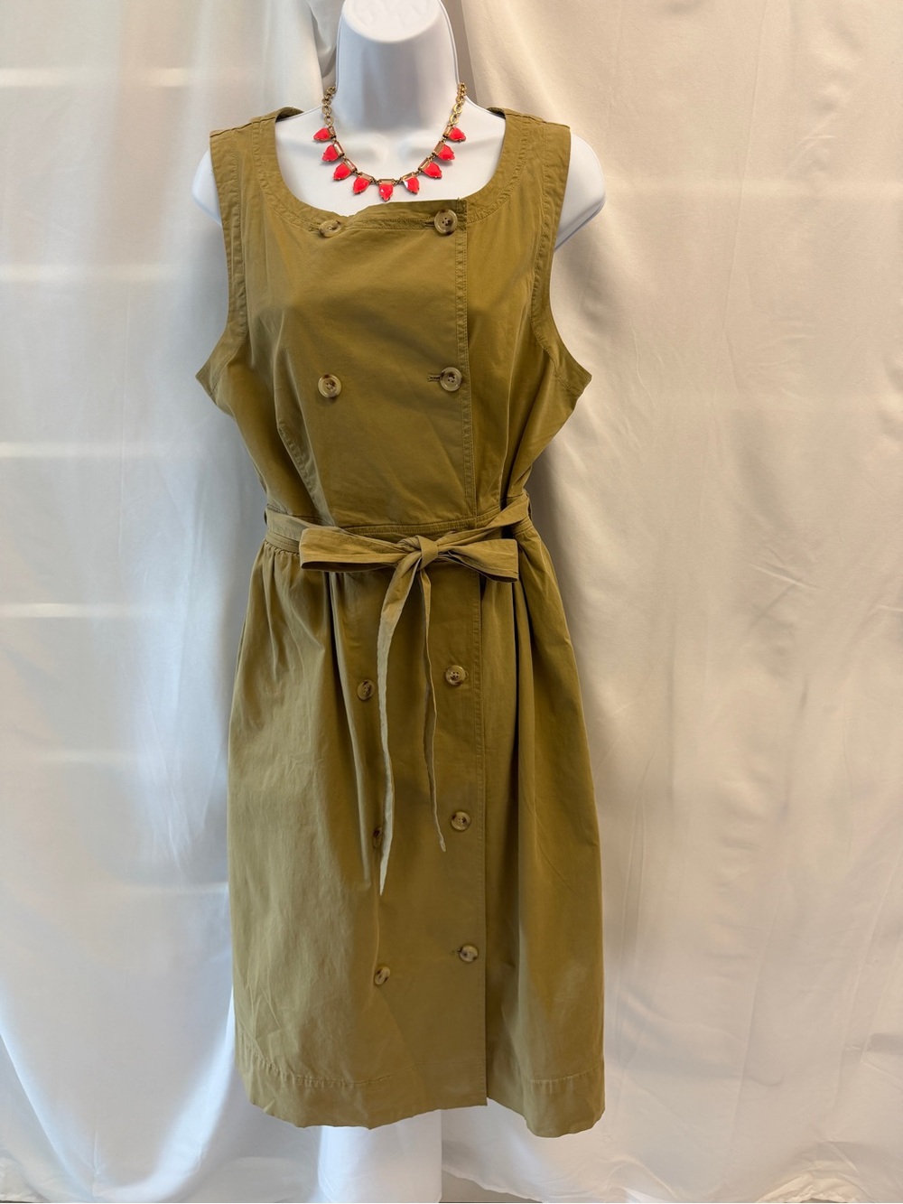 J.Crew Khaki Double Breasted Sleeveless BeltedTrench Utility Dress 14